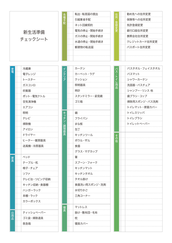 新生活準備チェックシート